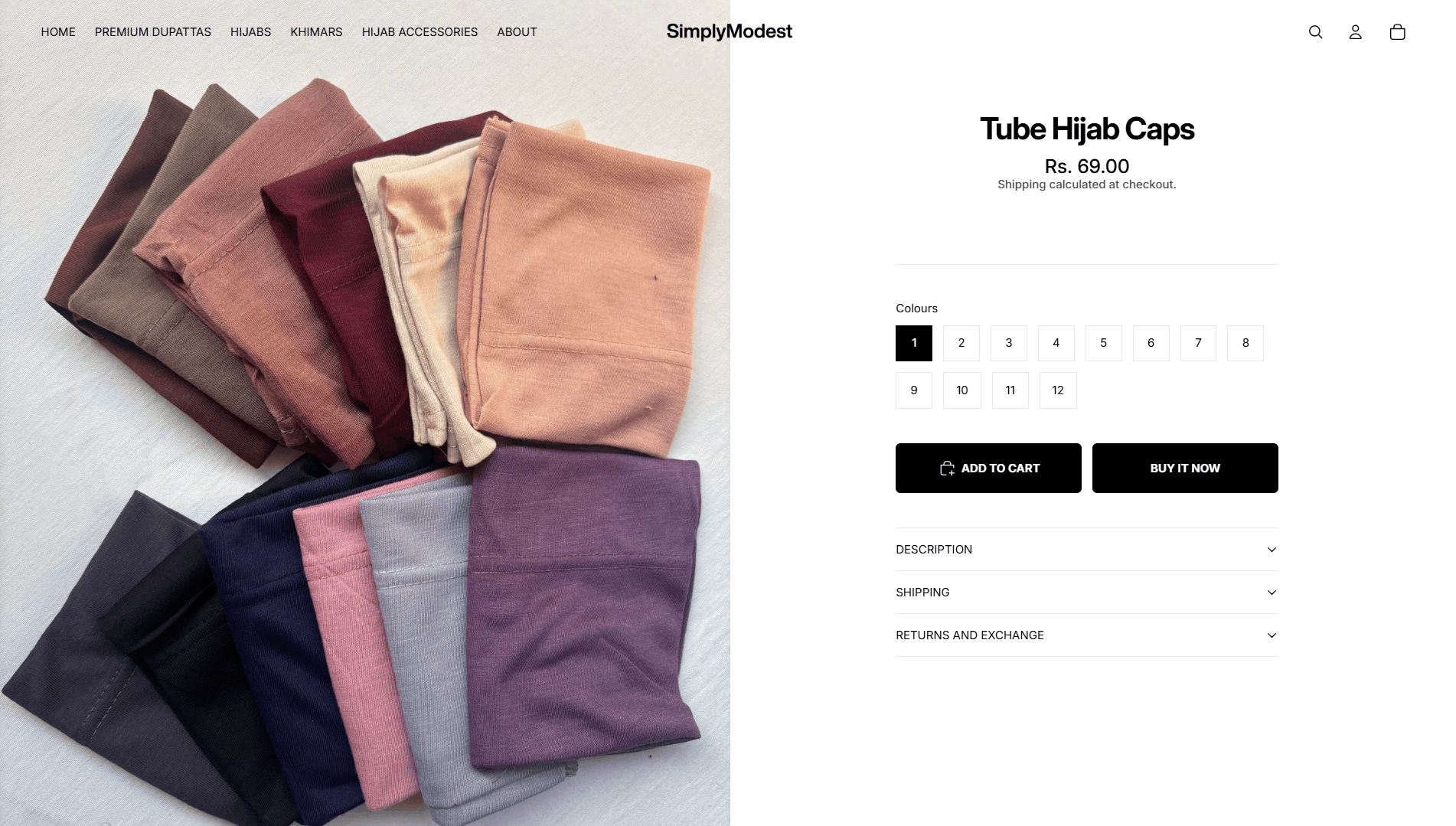 Simply Modest product collection page design
