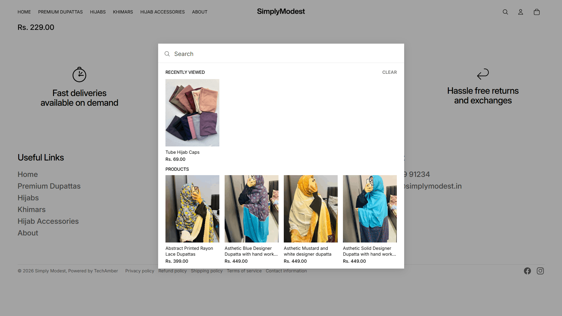 Simply Modest product detail page on Shopify