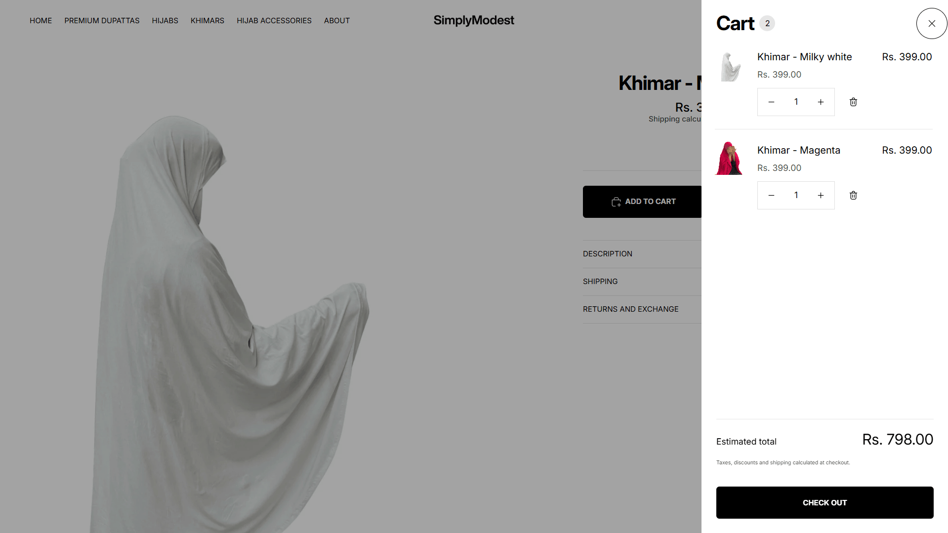 Simply Modest checkout and COD payment flow