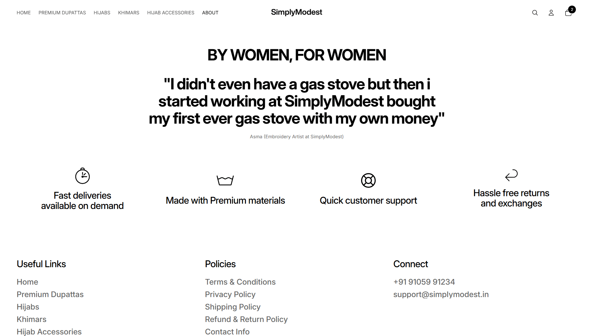 Simply Modest Shopify store full design overview